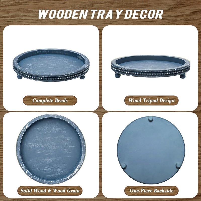 KULEDM Handmade 12 Inch Decorative Tray, Small Beaded Tray Coffee Table Decor, Blue Decorative Display Risers for Coffee Table, Dining Room Entryway and Living Room - Image 5